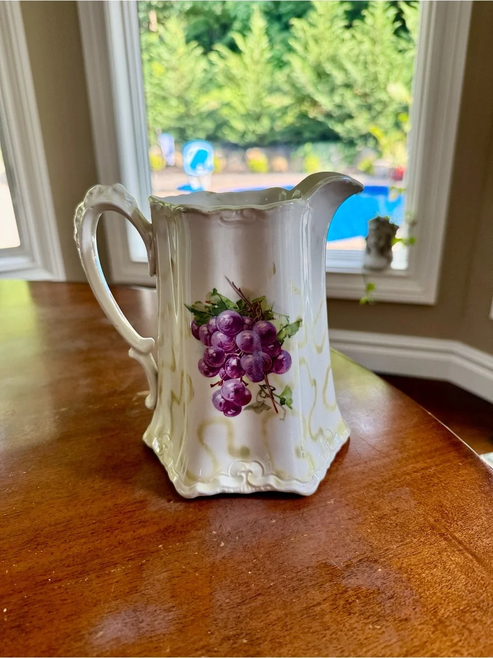 Vintage Ceramic Pitcher with Purple Grape Motif. Wellsville China Co.